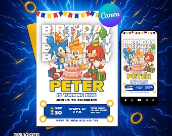 Sonic The Hedgehog 3 Birthday Invitation | Editable Gamer Canva Template, Printable Gaming Party Evite, Instant Digital Download, Boy Girl