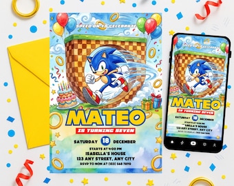 Sonic The Hedgehog 3 Birthday Invitation | Editable Gamer Canva Template, Printable Gaming Party Evite, Instant Digital Download, Boy Girl