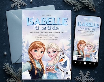 Frozen (Elsa and Anna) Birthday Invitation | Editable Canva Template Evite | Printable Party Invite for Gir | Instant Digital Download Card