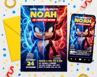 Sonic The Hedgehog 3 Birthday Invitation | Editable Gamer Canva Template, Printable Gaming Party Evite, Instant Digital Download, Boy Girl