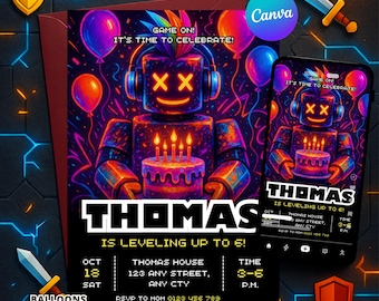Roblox Birthday Invitation | Editable Gaming Canva Template Evite | Printable Gamer Party Invite | Instant Digital Download Card | Boy Girl