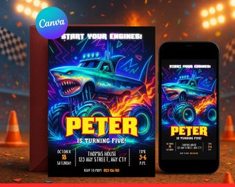 Monster Truck Birthday Party Invitation | Editable Canva Template | Printable Party Invite | Bday Boy | Instant Digital Download