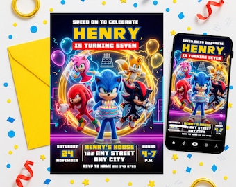 Sonic The Hedgehog 3 Birthday Invitation | Editable Gamer Canva Template, Printable Gaming Party Evite, Instant Digital Download, Boy Girl