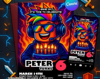 Roblox Birthday Invitation | Editable Gaming Canva Template Evite | Printable Gamer Party Invite | Instant Digital Download Card | Boy Girl
