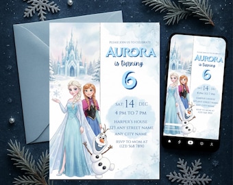 Frozen (Elsa and Anna) Birthday Invitation | Editable Canva Template Evite | Printable Party Invite for Gir | Instant Digital Download Card