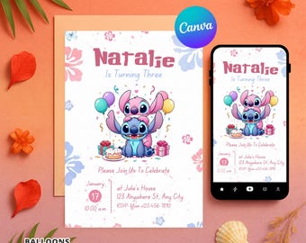 Lilo and Stitch Birthday Invitation | Editable Canva Template | Printable Party Evite | Boy Girl Invite | Instant Digital Download Card