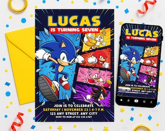 Sonic The Hedgehog 3 Birthday Invitation | Editable Gamer Canva Template, Printable Gaming Party Evite, Instant Digital Download, Boy Girl
