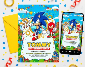 Sonic The Hedgehog 3 Birthday Invitation | Editable Gamer Canva Template, Printable Gaming Party Evite, Instant Digital Download, Boy Girl