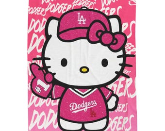 Manta de felpa de terciopelo de Hello Kitty Dodgers / Manta rosa con personaje de béisbol