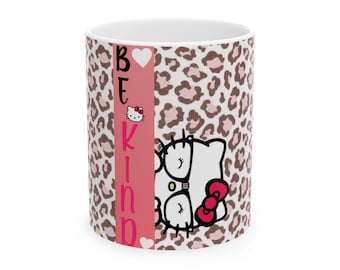 Taza con nombre y estampado de leopardo de Hello Kitty / Taza de cerámica personalizada