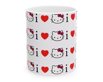 Taza de café de cerámica con la frase "I Heart Hello Kitty", 11 oz o 15 oz