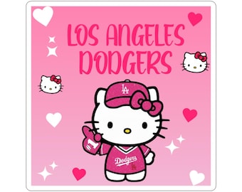 Pegatina troquelada de Hello Kitty de los Dodgers de Los Ángeles / Pegatina troquelada de béisbol rosa