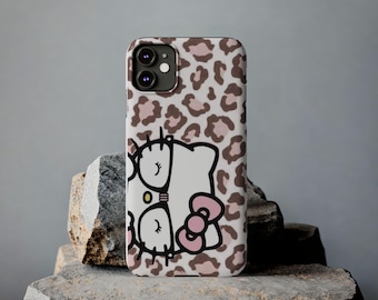 Funda para teléfono delgada con estampado de leopardo de Hello Kitty / Funda para teléfono con personaje adorable