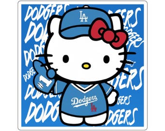 Pegatina cuadrada de Hello Kitty Dodgers / Calcomanía para aficionados al béisbol