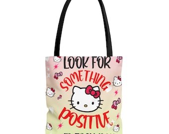 Bolsa de tela con frase positiva de Hello Kitty / estampado integral en tonos pastel