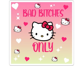 Pegatina de gatito "Solo perras malas" / Diseño de corazón ombré atrevido