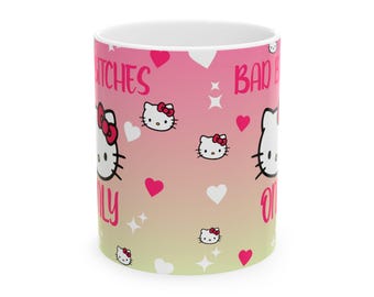 Taza de cerámica con diseño de Hello Kitty y corazones rosas degradados