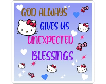 Pegatina troquelada con bendiciones inspiradas en Hello Kitty / Cita de fe