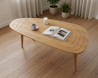 Solid Wood Coffee Table, Natural Oak Living Room Table, Long Rectangular Minimalist Coffee Table, Scandinavian Modern Wooden Table