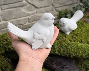 2 Concrete Birds Garden Statue, Weather Resistant, Handmade Pair