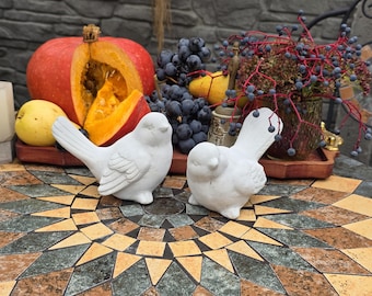 2 Concrete Birds, Bird Figurine, Garden Statue, Winter Home Decor