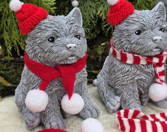 Concrete Dog Statue, Christmas Garden Sculpture