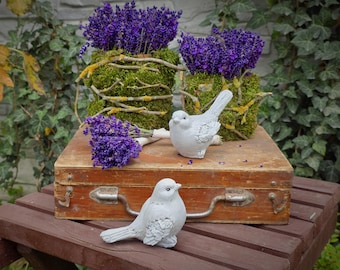 2 Concrete Bird Figurines, Eco-Friendly Garden Decor