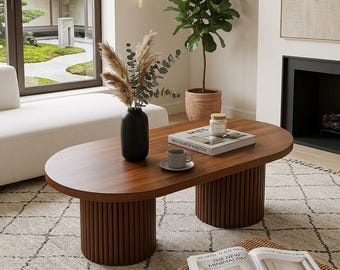 Mid-Century Modern Oval Coffee Table, Coffee Table for Living Room, Office Furniture, Minimalist Center Table, Handmade Solid Wood