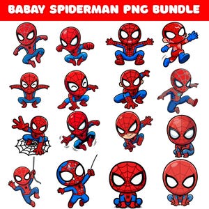 Spiderman Png Bundle, Spiderman Clipart, Baby Spiderman Png,  Cute Superhero Png, Great for Spiderman birthday Png, Spiderman clipart set