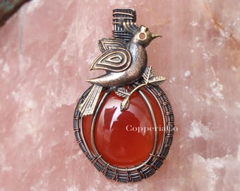 Carnelian Pendant - Copper Wire Wrapped Pendant - Handmade Necklace - Women Jewellery - Birthday Gift For Her