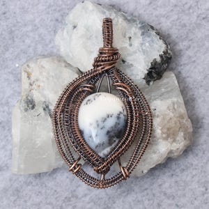 Natural Dendrite Opal Pendant – Copper Wire Wrapped Pendant - Bohemian Jewellery