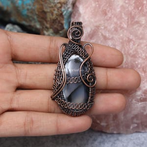 Dendrite Opal Pendant – Copper Wire Wrapped Pendant - Bohemian Necklace - Natural Gemstone Jewellery