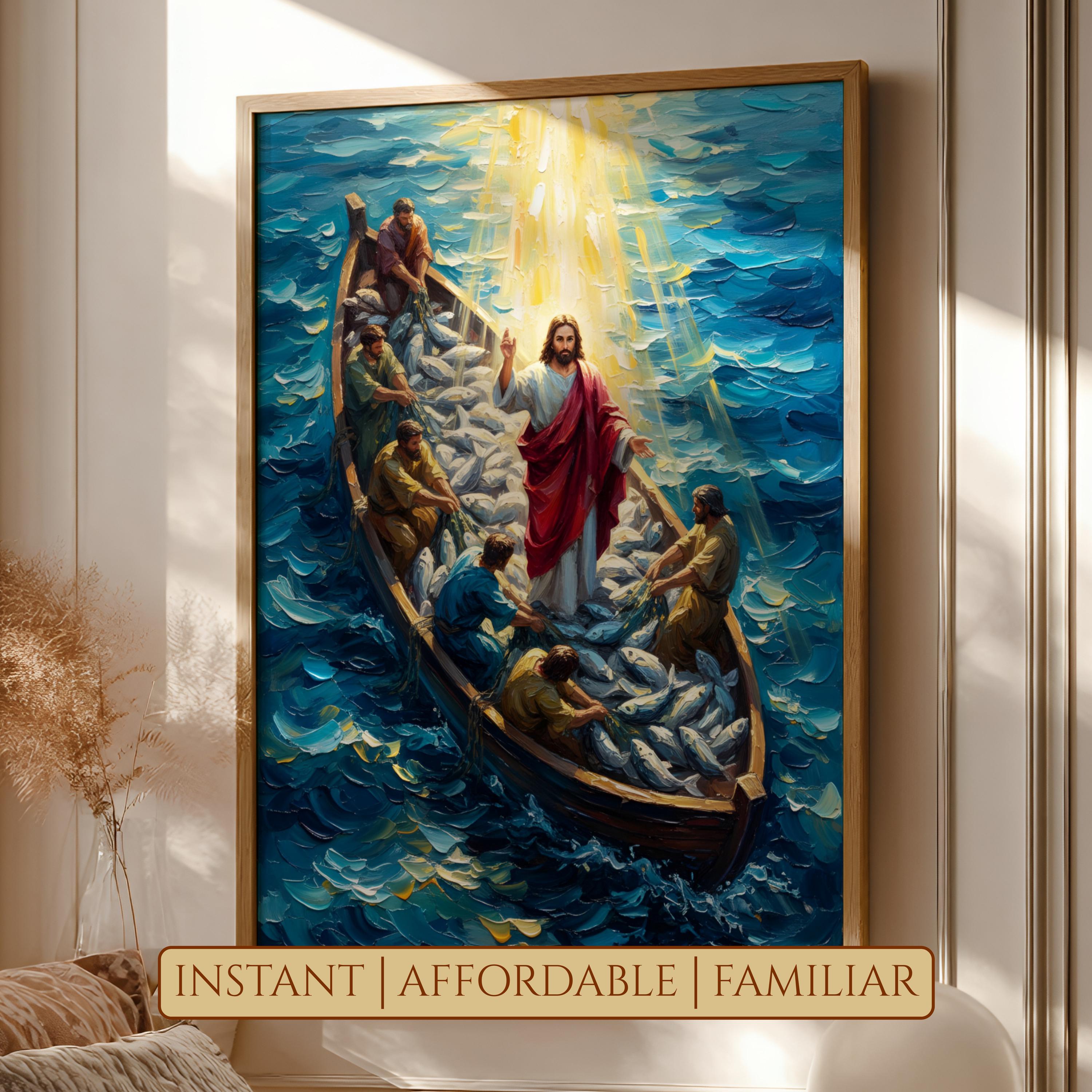 Jesus Fishing With Christian Fishermen: Miracle Jesus Christ Painting ...
