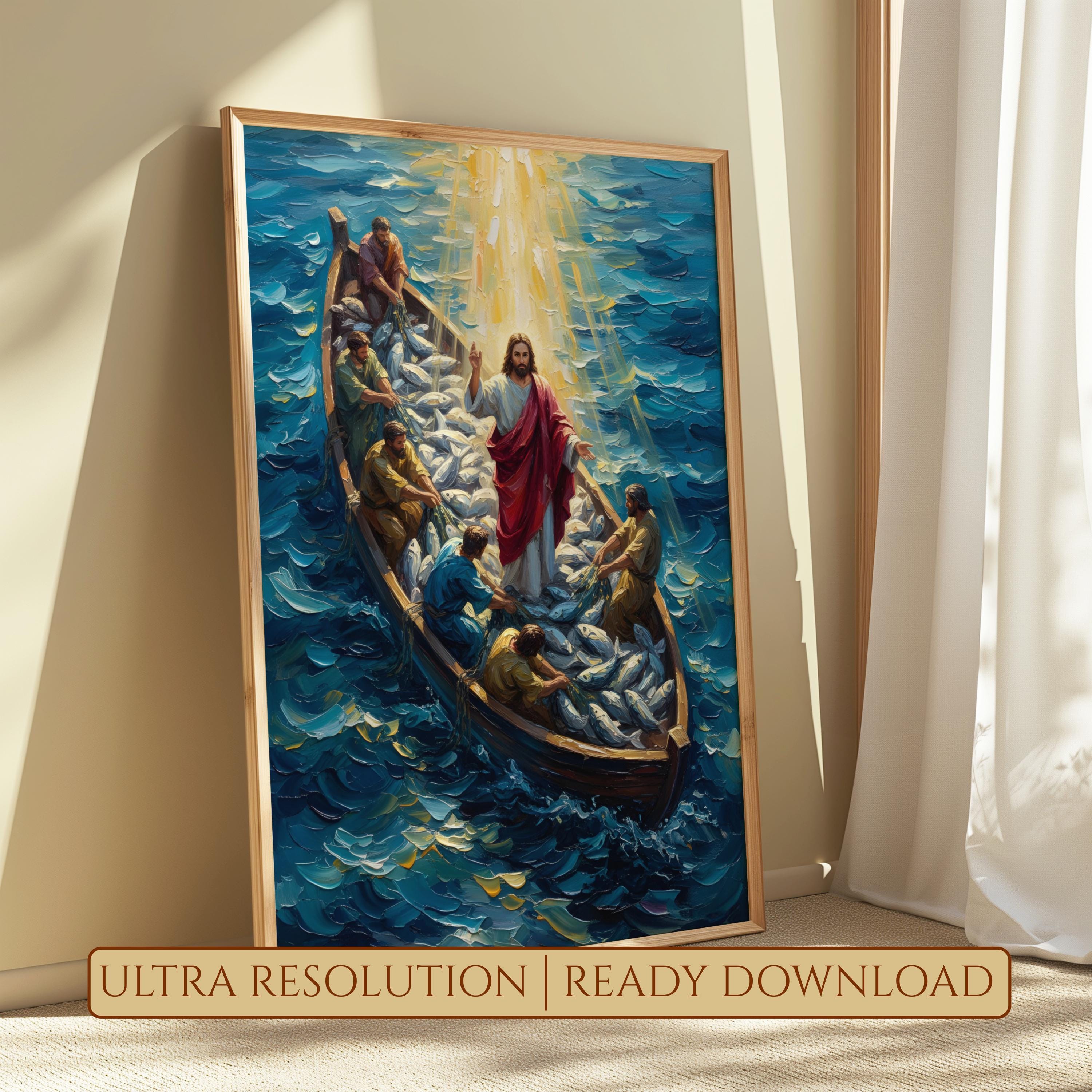 Jesus Fishing With Christian Fishermen: Miracle Jesus Christ Painting ...