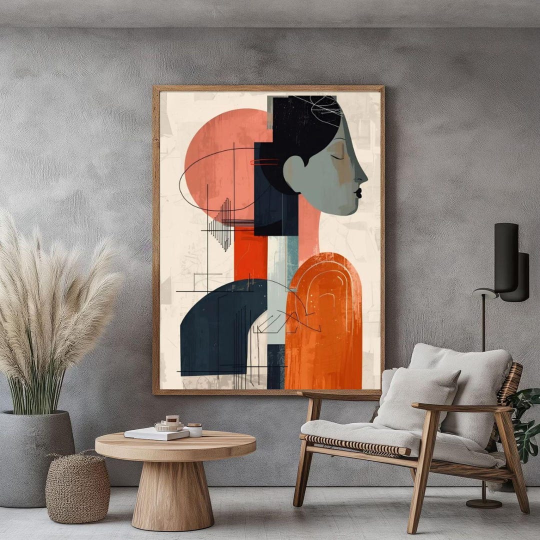 Mid-century Geometric Woman Print – Minimalist Abstract Portrait in ...