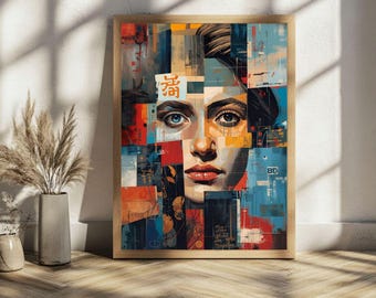 Abstract Woman Art Print: Modern Geometric Portrait in Bold Colors (Digital Download)
