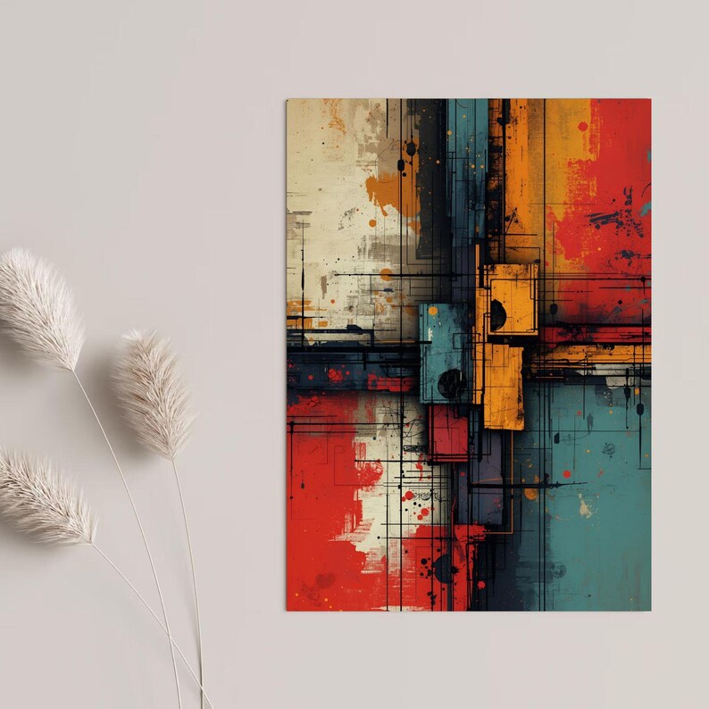Modern Abstract Geometric Wall Art – Color Block Industrial Print ...