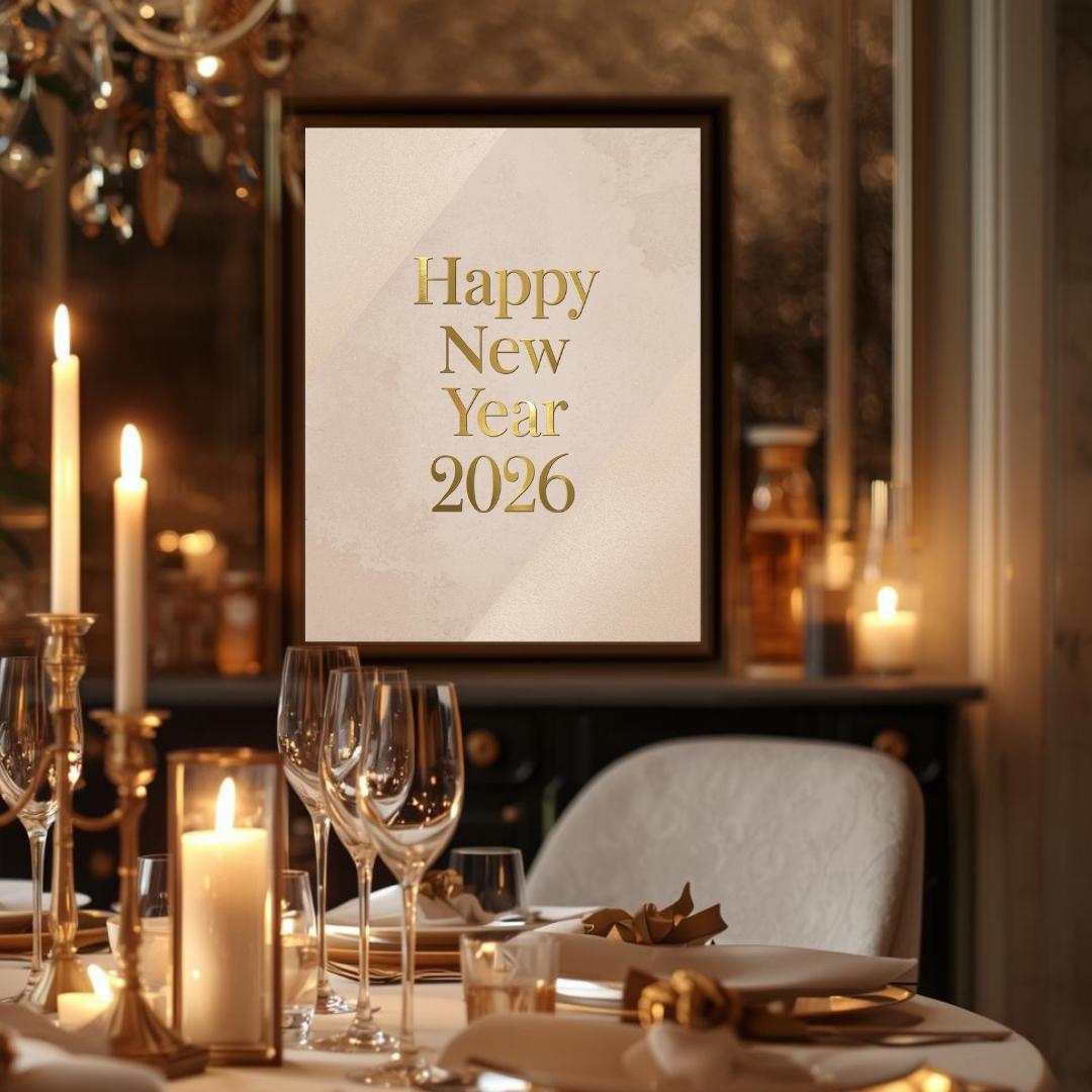 Discover Happy New Year 2026 Wall Art Print, Gold Decor