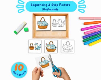 The Cat and the Basket Sequencing Story, Beginning Middle End Activity, Printable Teacher Resource for Preschool