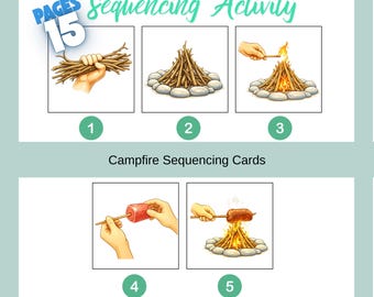 How to Build a Fire Sequencing Activity , Campfire Printable Cards