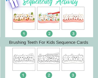 Sequencing 3-Step Picture Cards, Brushing Teeth, Cut and Paste PDF
