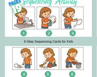 Sequencing 6-Step Picture Cards ,Printable Story Activity for Kids ,Cut and Paste PDF