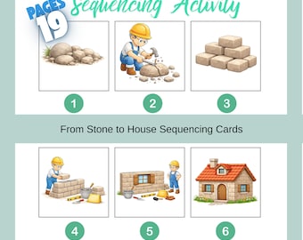 Construction Sequencing Activity, Building a House Printable Flashcards