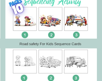 Road safety for kids Sequencing Cards, Motor Skills Activity, Printable Teacher Resource for Preschool