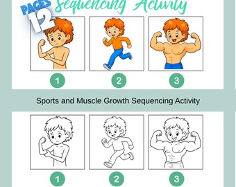 Sports and Muscle Growth Sequencing Activity, Healthy Lifestyle Printable for Preschool Kids