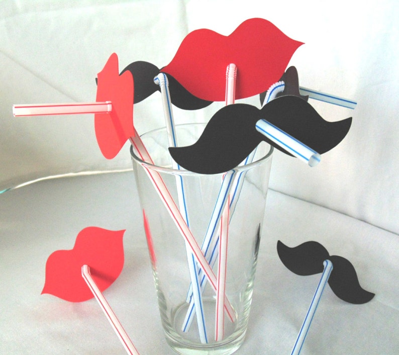 20 Lips and Mustache Straw Combo Etsy