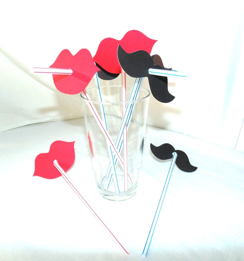 20 Lips and Mustache Straw Combo Etsy