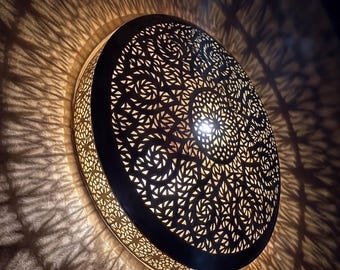 Lámpara colgante marroquí de latón con diseño de mandala, lámpara de techo boho arabesca cortada con láser.