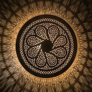 Moroccan Brass Mandala Pendant Light, Boho Filigree Hanging Lamp, Shadow Cast Glow