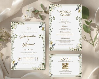 Elegant Floral Wedding Invitation Template | Editable Canva Wedding Invite Suite